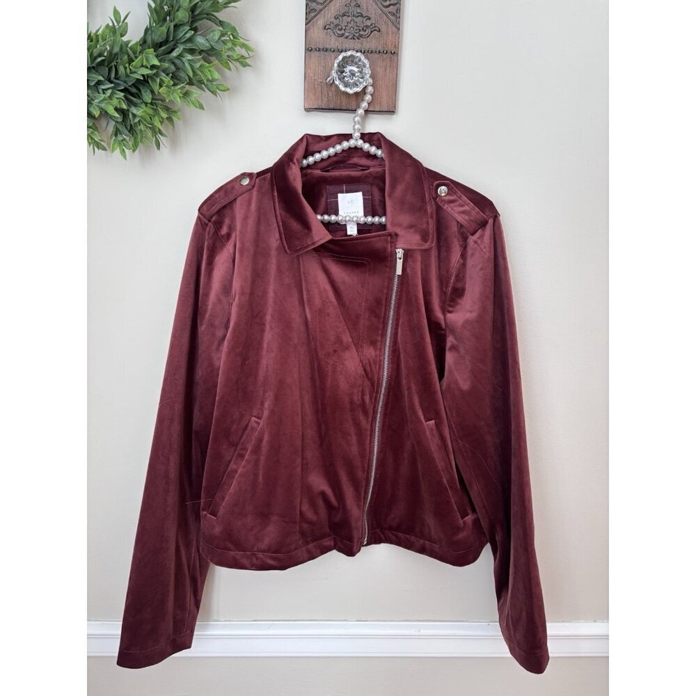 NWT LC Lauren Conrad Size XL Moto Jacket Velvet Chocolate Burgundy